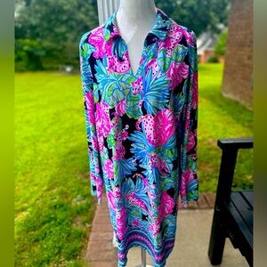 Lilly Pulitzer Andrienne UPF 50+ Dress Onyx Jaguar Jungle Engineered Size XL